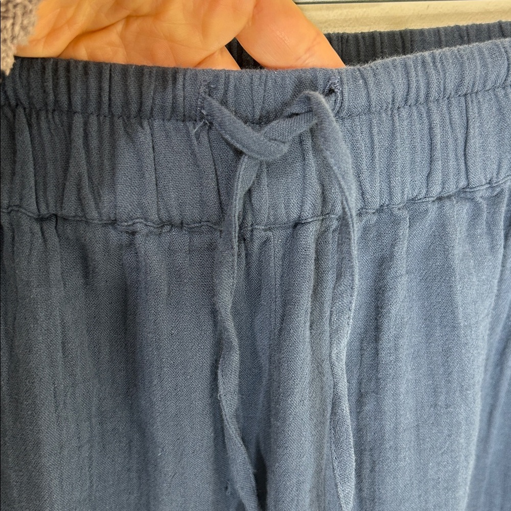 Pact Coastal Double Gauze Split Hem Pant Cotton Wide Leg Drawstring Blue XXL - Picture 7 of 15